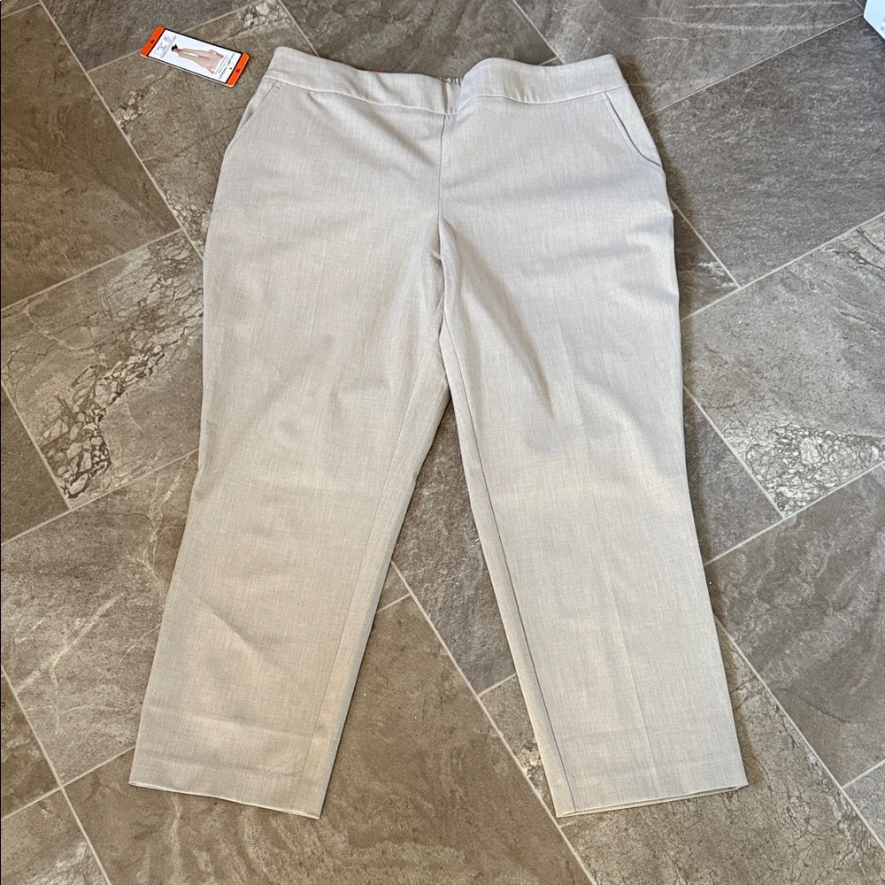 Hilary Radley Elegant tan Trousers size 16 sits at the waist slim leg. NWT
